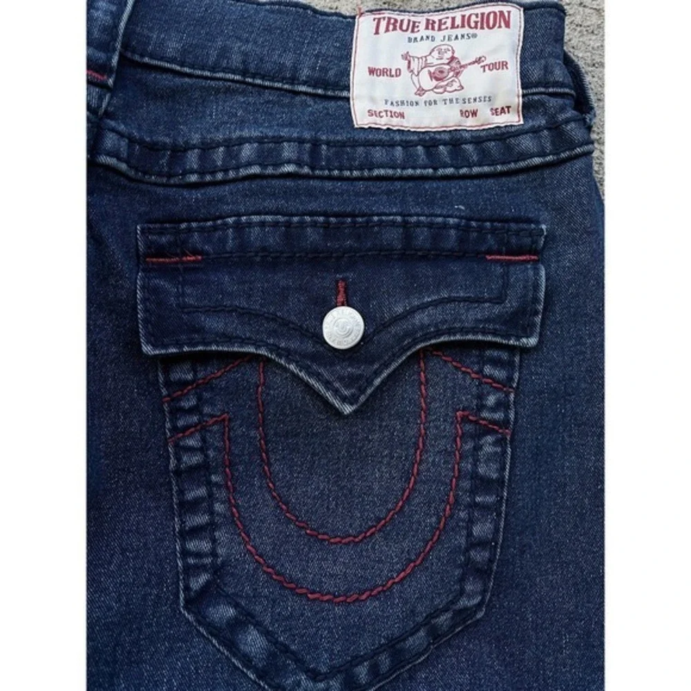 True Religion Geno Big T Flap Relaxed Slim Jeans Mens 36x30 Dark Wash Blue Denim